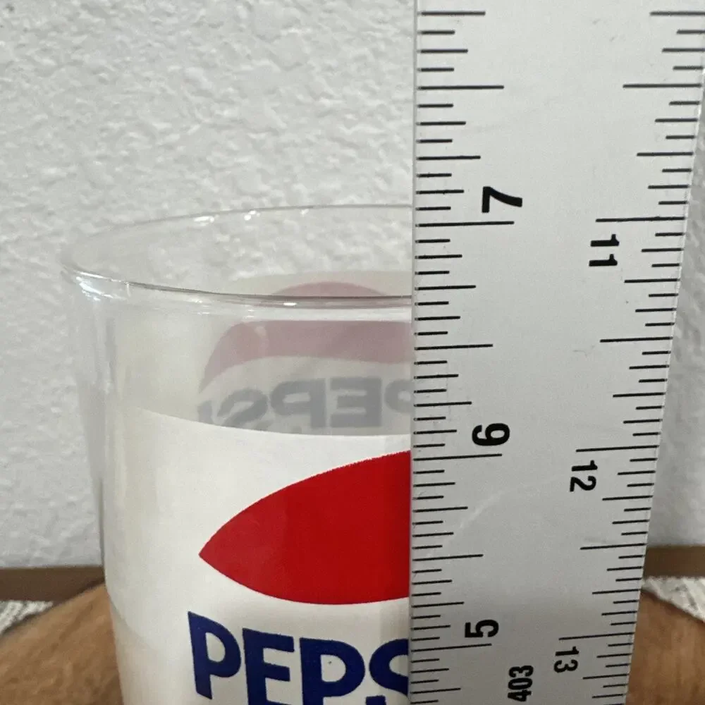 VTG Pepsi Cola Large Pedestal Drinking Tumbler Glass Clear Blue Red Pedestal Cup